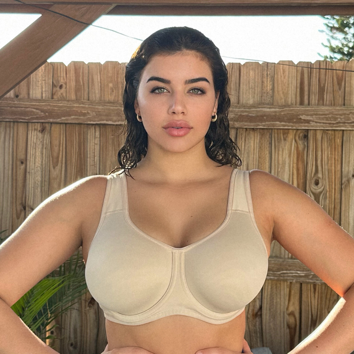 Keyla Supportive Underwire Sports Bra| C-G Cup| Black - Beige