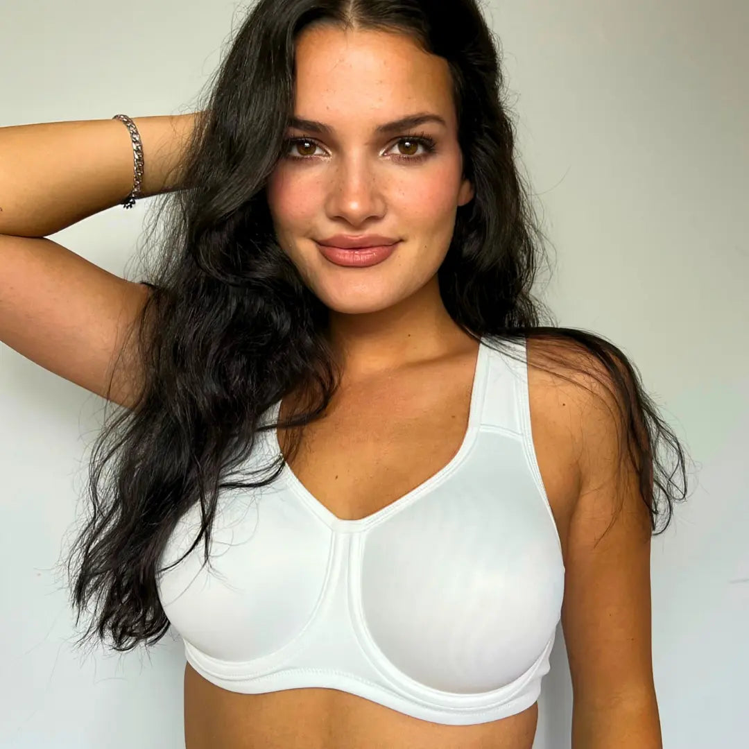 Keyla Supportive Underwire Sports Bra| C-G Cup| White - Beige