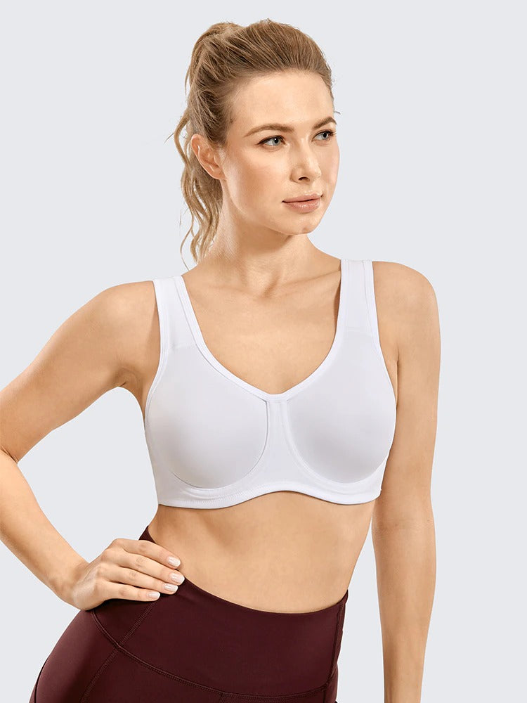 Keyla High Impact Double-layer Outer Underwire Sports Bra| C-G Cup| White - Beige