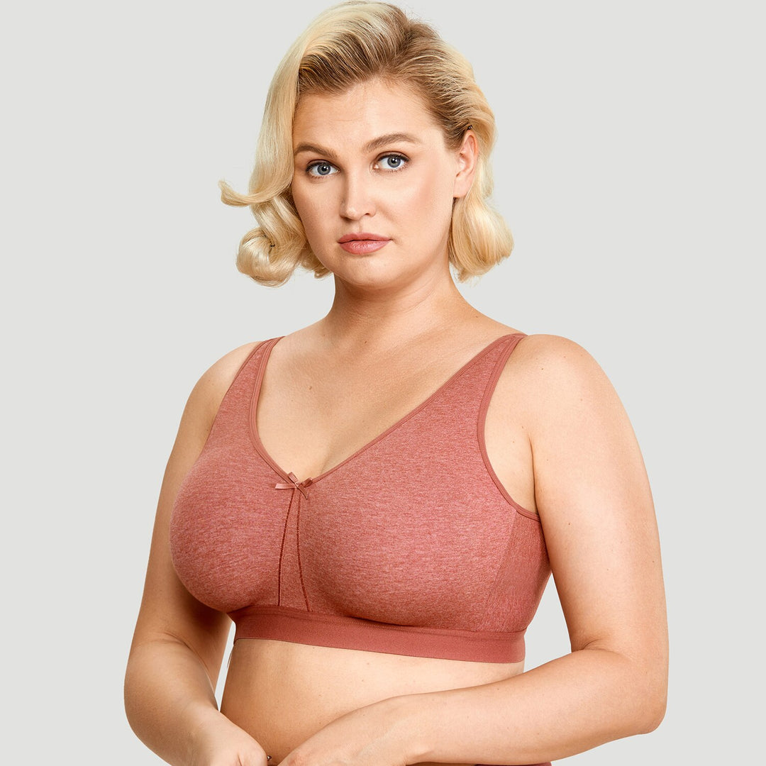 Ayla Unlined Wireless Cotton Sleep Bra |C-G Cup| Red - Indigo