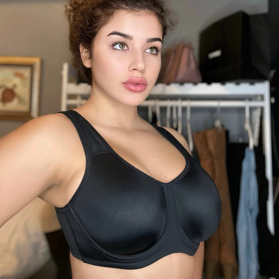 Keyla High Impact Double-layer Outer Underwire Sports Bra| C-G Cup| Black - Beige