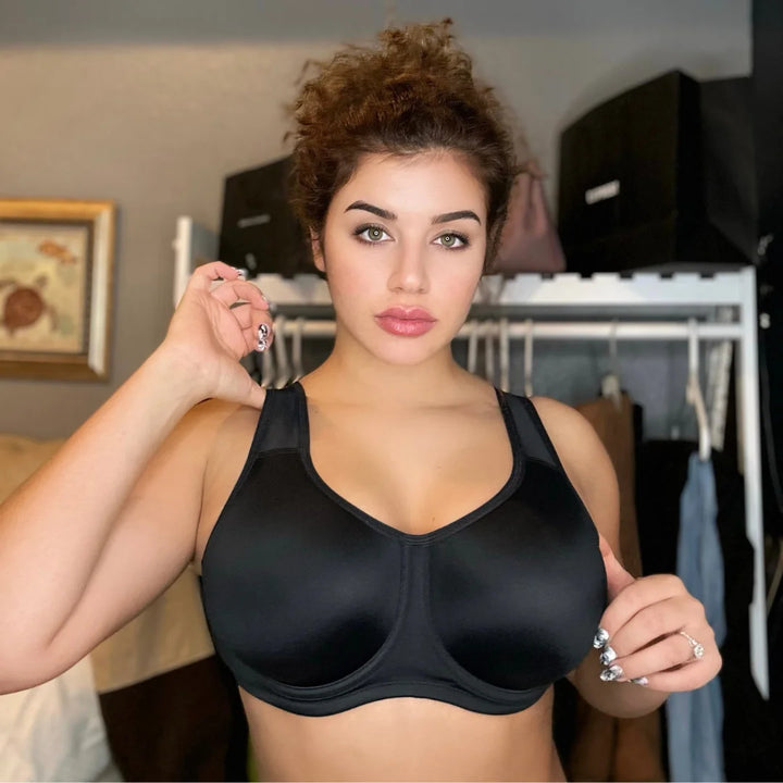 Keyla High Impact Double-layer Outer Underwire Sports Bra| C-G Cup| Black - Beige