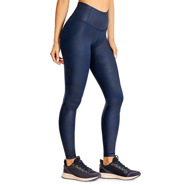 Ariel High Waist Faux Leather Matte Coated Leggings - Red/Gray/Purple