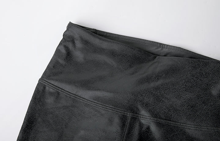 Ariel High Waist Faux Leather Matte Coated Leggings - Black/Green
