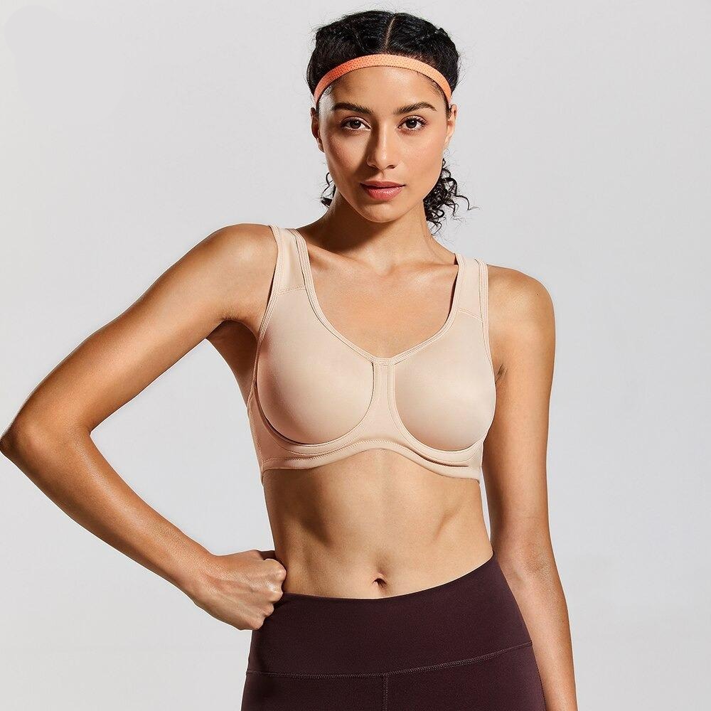 Keyla High Impact Double-layer Outer Underwire Sports Bra| C-G Cup| White - Beige