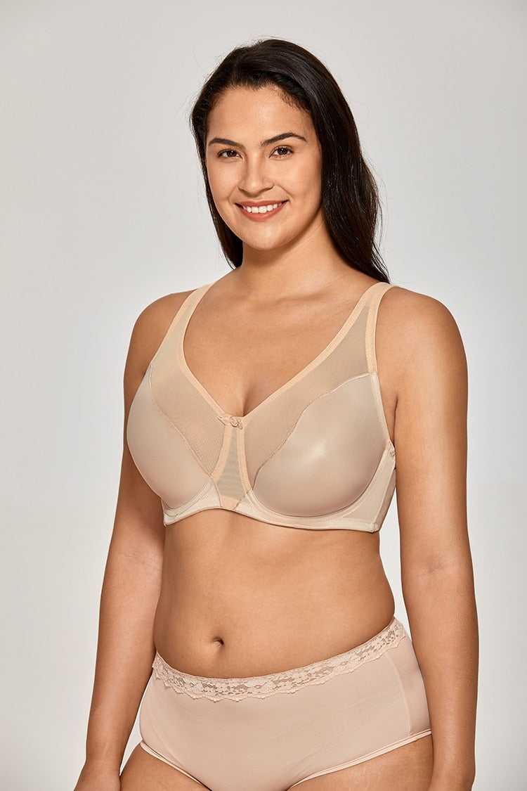 Exclare Women's Comfort Full Coverage Double Support Unpadded Wirefree Plus  Size Minimizer Bra (48DDD, Beige)