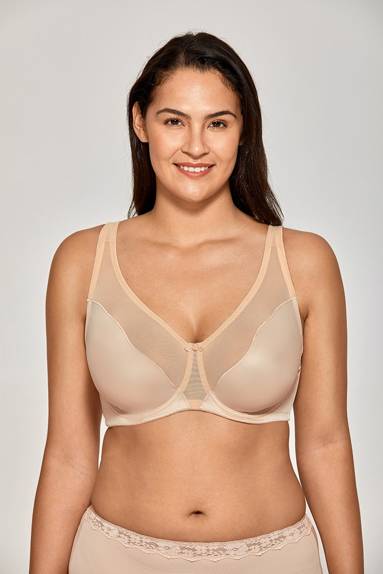 Buy Women's Full Coverage Comfort V-Neck Non Padded Minimizer Underwire Bra  Beige03 Cup Size F Bands Size 40 at