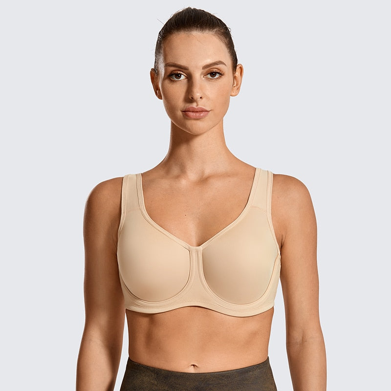 Keyla High Impact Double-layer Outer Underwire Sports Bra| C-G Cup| Black - Beige