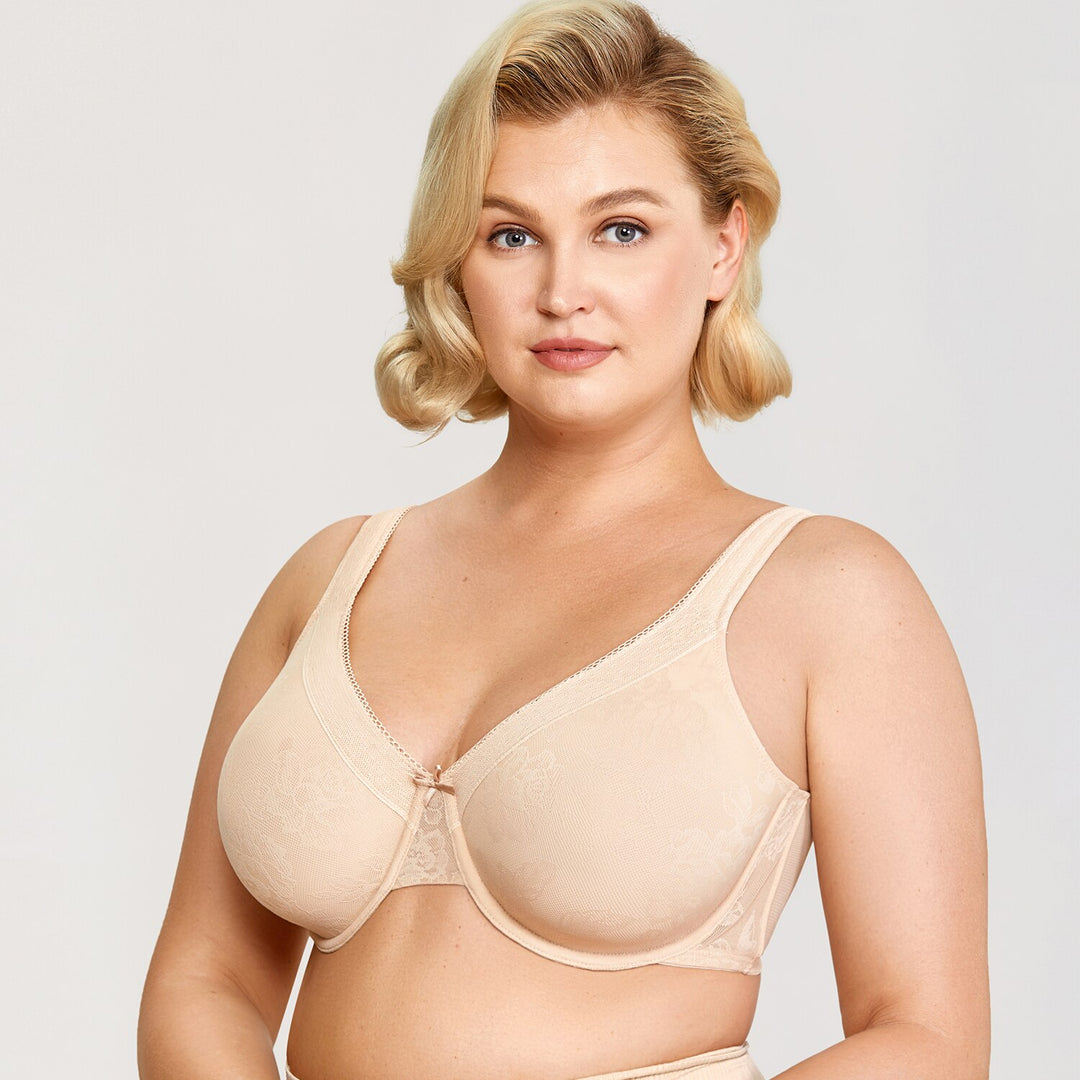 Buy Women's Plus Size Full Coverage Underwire Non Padded Smooth Lace Bra  Beige02 Cup Size H Bands Size 46 at